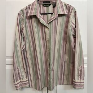 Eddie Bauer Pink and Green Striped Button Up. Wrinkle resistant. Size XXL